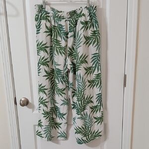 Green Leaf Print Women's Pajama Pants